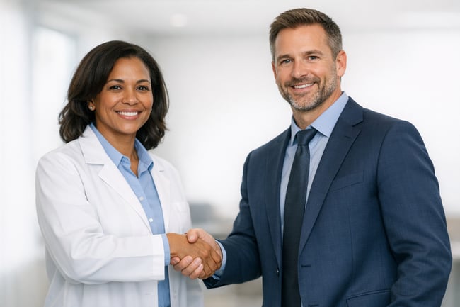 Un médecin et un homme d'affaires se serrant la main