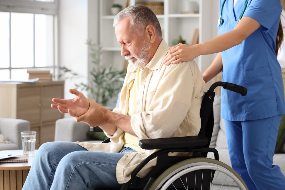 Parkinson patient in a wheelchair